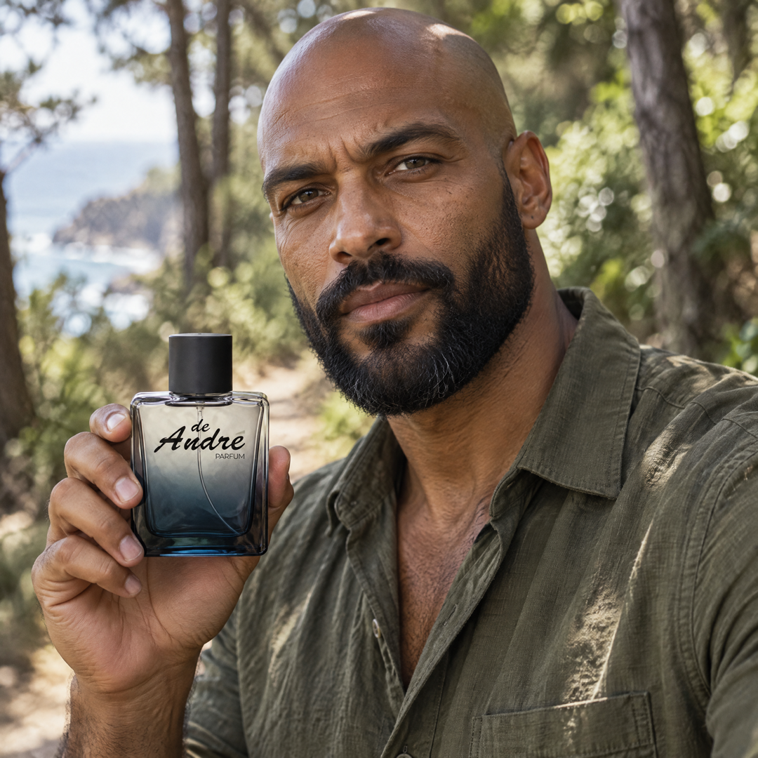 Hombre en un bosque costero con el perfume inspirado en Paco Rabanne pour Homme de Perfumes Inferno