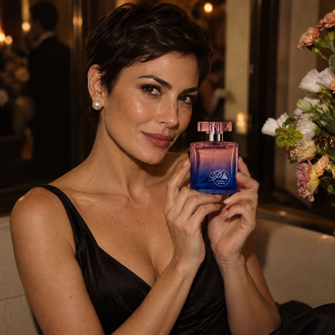 Mujer en una gala elegante con el perfume inspirado en Carolina Herrera de Perfumes Inferno