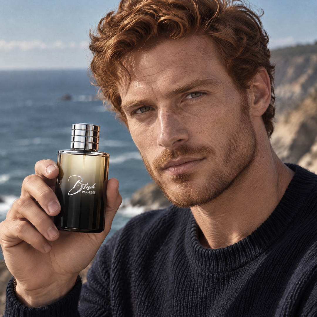 Hombre en un acantilado frente al océano con el perfume inspirado en L'Immensité de Perfumes Inferno