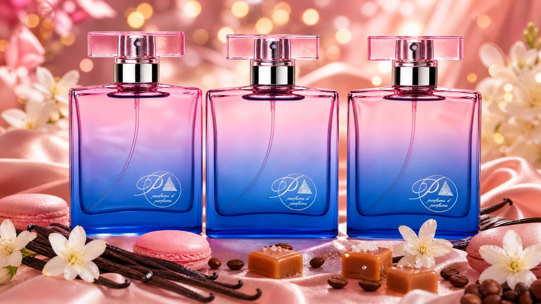 Tres perfumes de mujer inspirados de PerfumesInferno con vainilla, caramelo y macarons