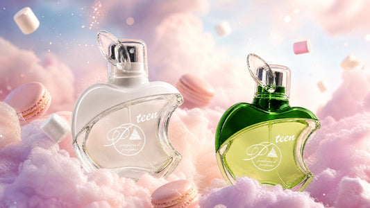 Perfumes teen inspirados de PerfumesInferno con forma de manzana sobre nubes de algodón de azúcar