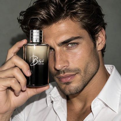 Hombre sosteniendo el perfume de nicho inspirado en Ombré Leather de Perfumes Inferno