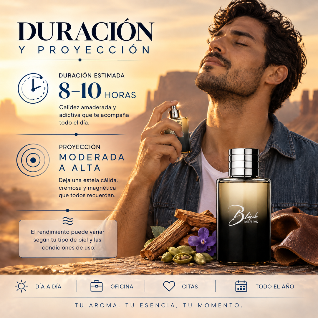Duración de 8 a 10 horas y proyección moderada a alta del perfume de nicho inspirado en Santal 33