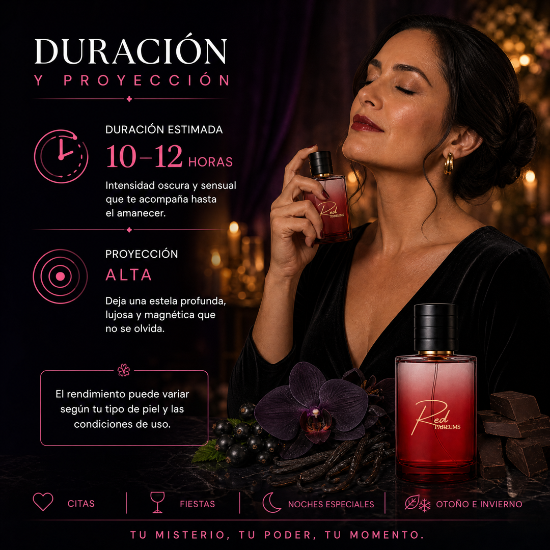 Duración de 10 a 12 horas y proyección alta del perfume de nicho de mujer inspirado en Black Orchid