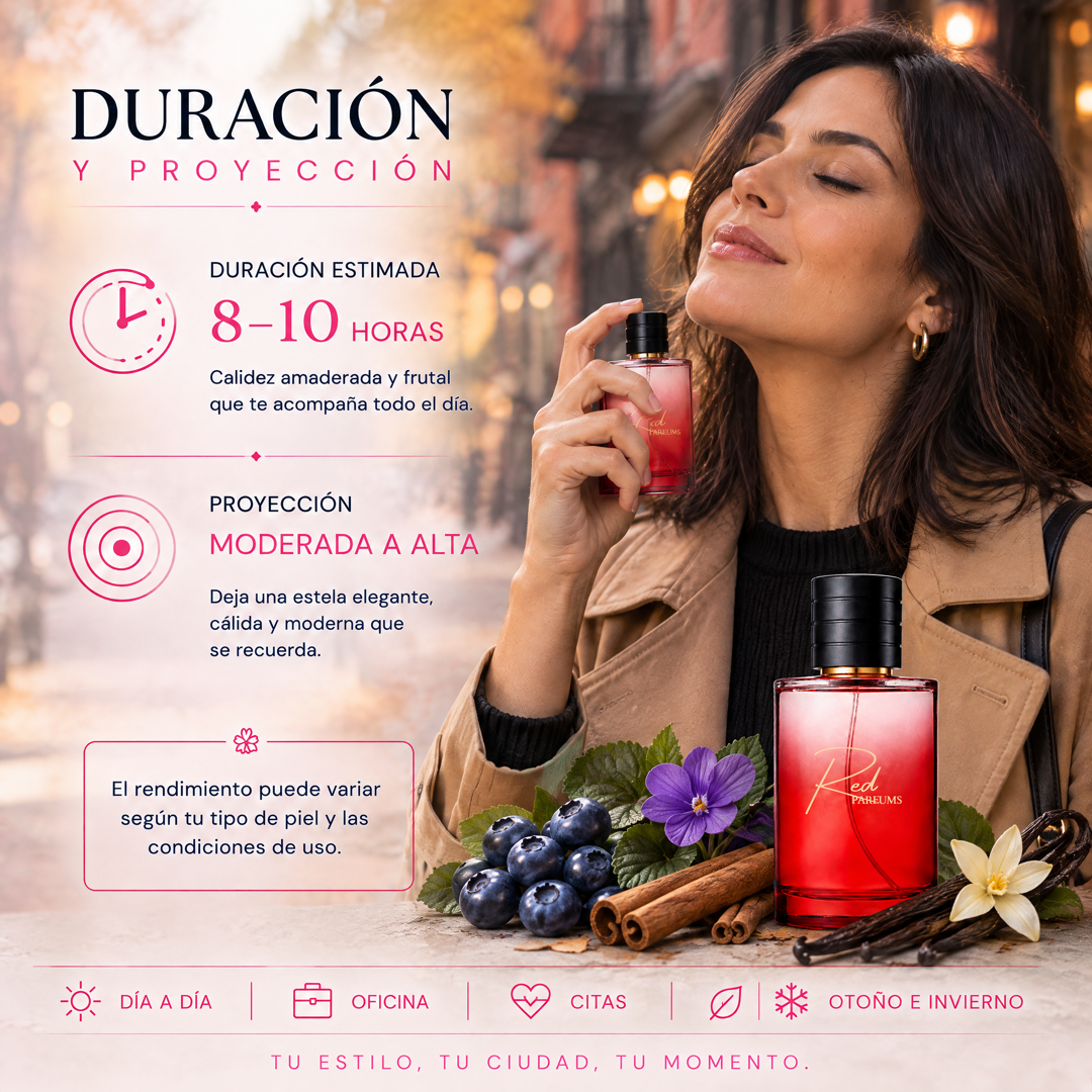 Duración de 8 a 10 horas y proyección moderada a alta del perfume de nicho de mujer inspirado en Bleecker Street