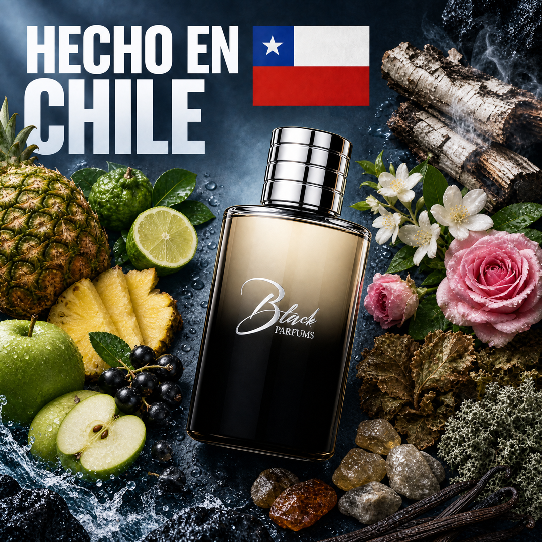 Perfume de nicho inspirado en Aventus hecho en Chile, con piña, bergamota, grosella, abedul ahumado