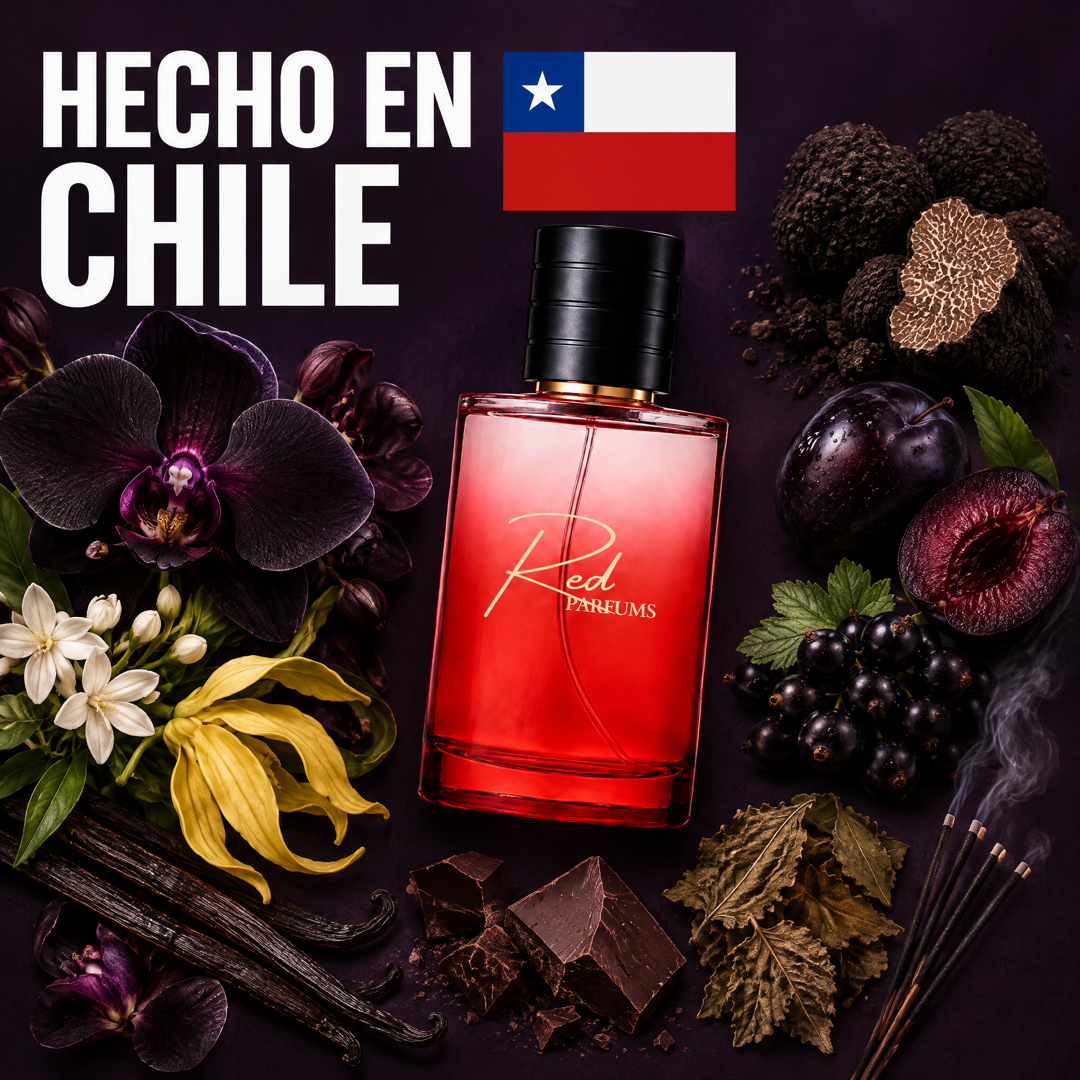 Perfume de nicho inspirado en Black Orchid hecho en Chile, con orquídea negra, trufa, ciruela, grosella, chocolate, pachulí, vainilla e incienso