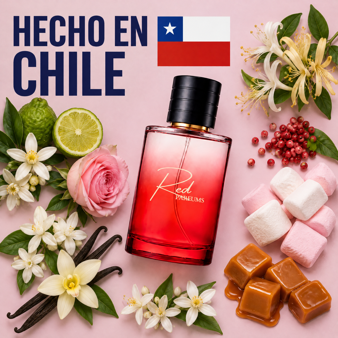 Perfume de nicho inspirado en Love Don't Be Shy hecho en Chile, con azahar, jazmín, rosa, pimienta rosa, malvaviscos, caramelo y vainilla