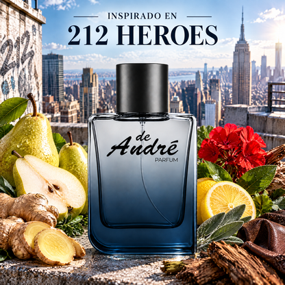 Perfume de hombre inspirado en 212 Heroes con pera, jengibre, limón, geranio y cuero