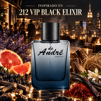 Perfume de hombre inspirado en 212 VIP Black Elixir con lavanda negra, regaliz, azafrán, vainilla negra y roble