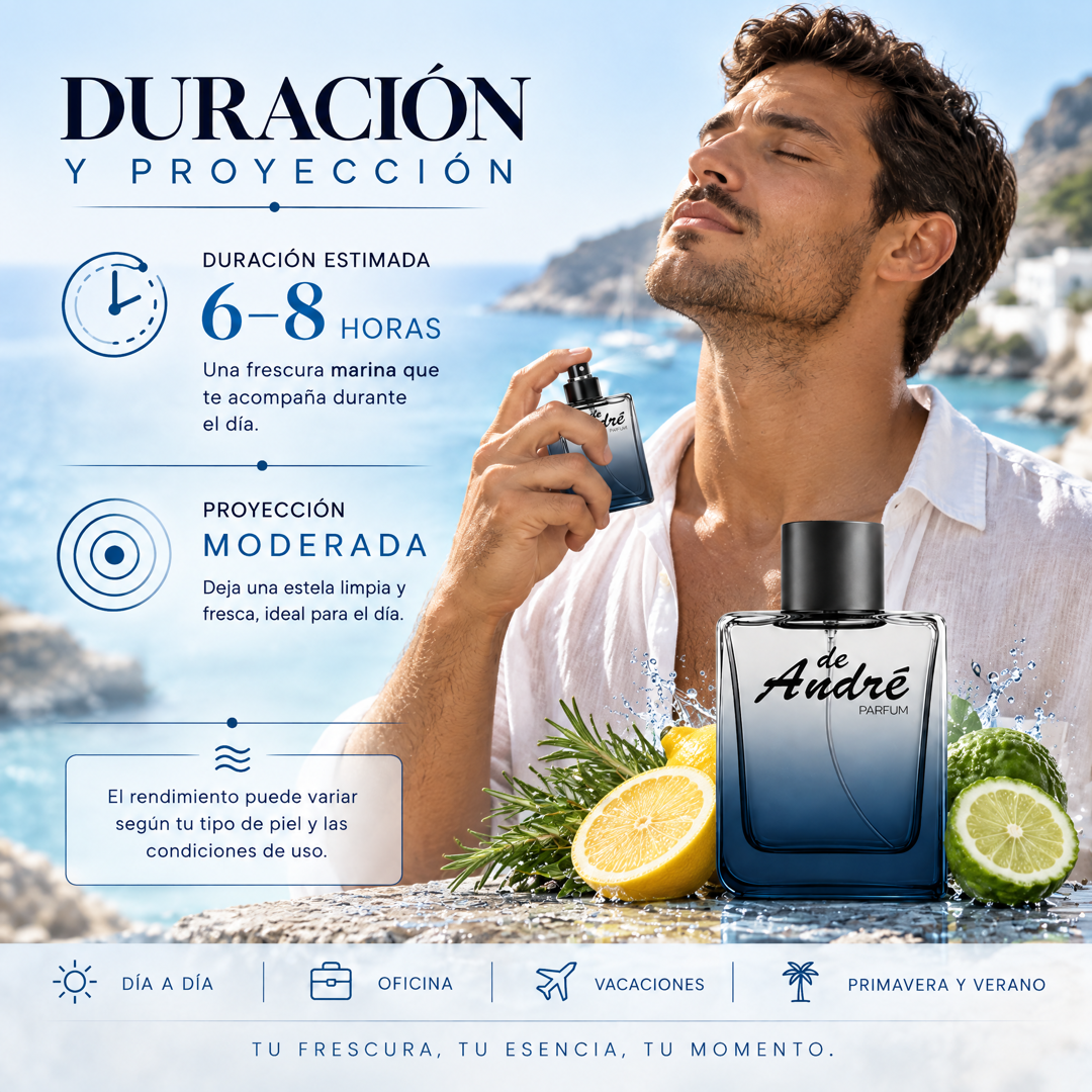 Duración de 6 a 8 horas y proyección moderada del perfume de hombre inspirado en Acqua di Giò