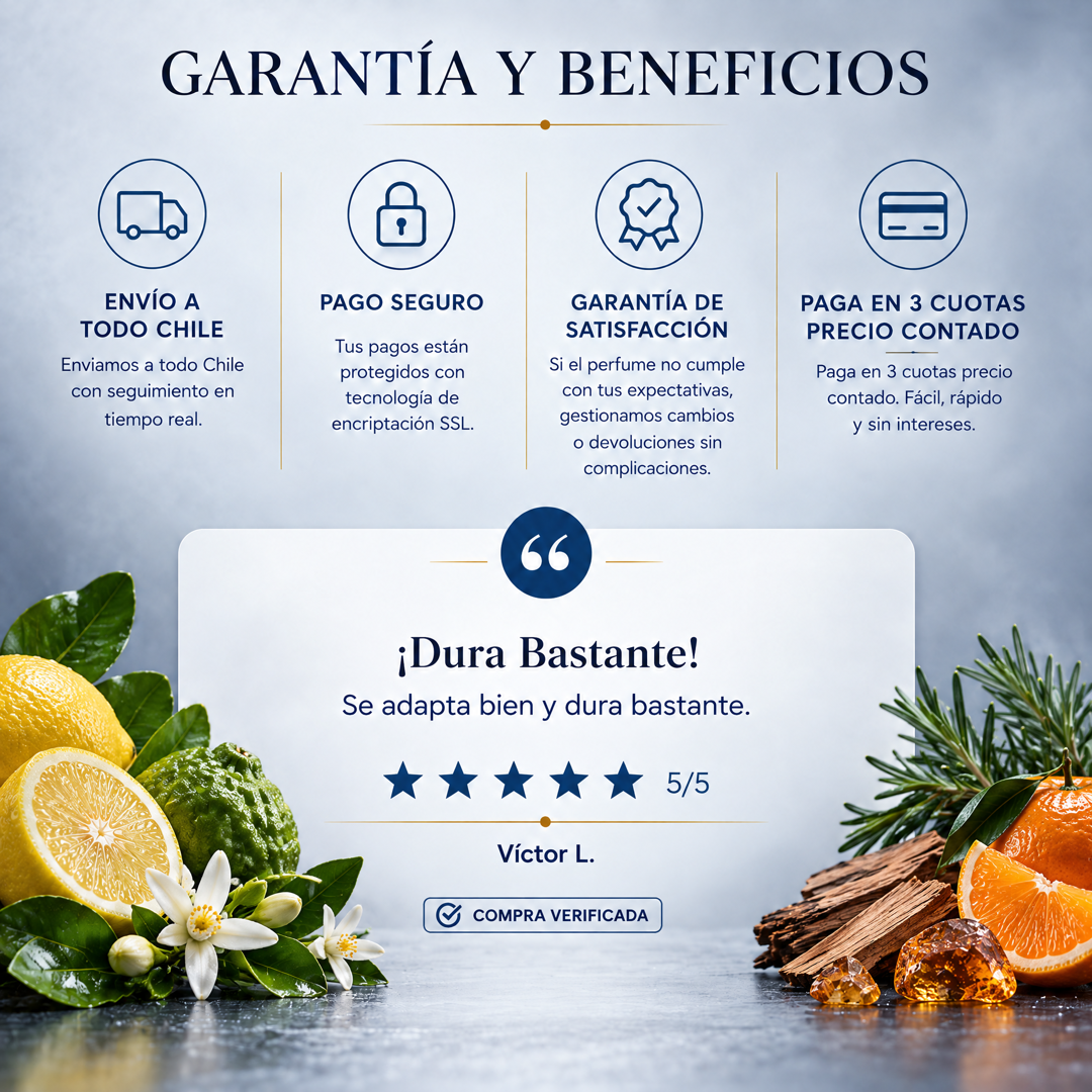 Garantía y beneficios con reseña de cliente, perfume inspirado en Acqua di Giò
