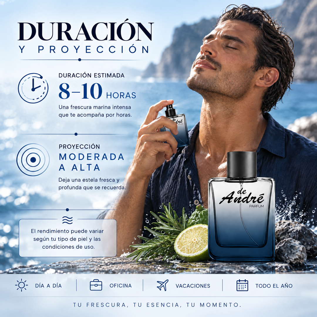 Duración de 8 a 10 horas y proyección moderada a alta del perfume de hombre inspirado en Acqua di Giò Profondo
