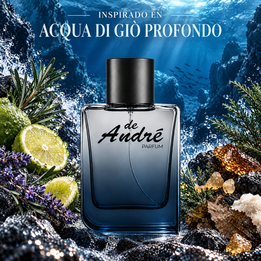 Perfume de hombre inspirado en Acqua di Giò Profondo con notas marinas, bergamota, romero, lavanda y almizcle