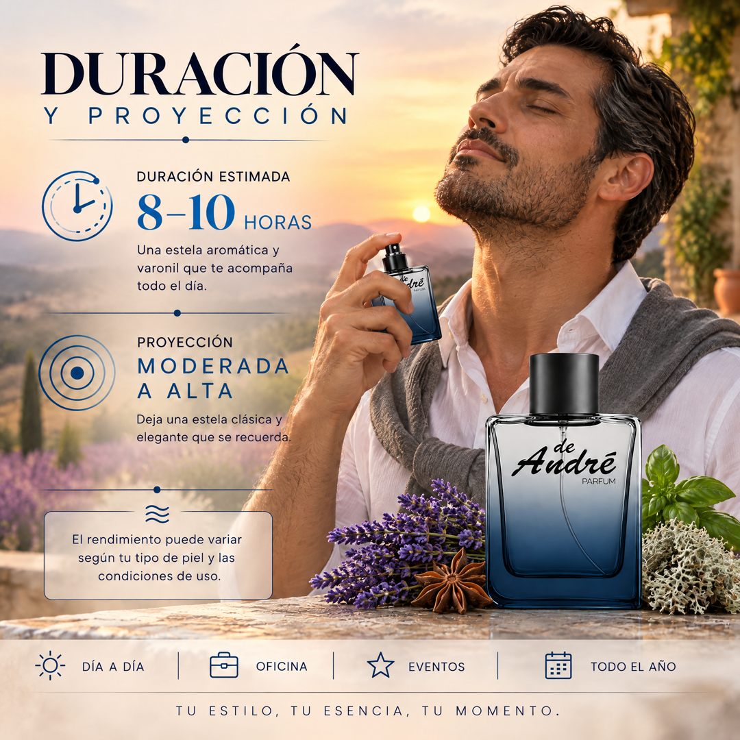 Duración de 8 a 10 horas y proyección moderada a alta del perfume de hombre inspirado en Azzaro pour Homme