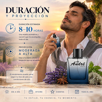Duración de 8 a 10 horas y proyección moderada a alta del perfume de hombre inspirado en Azzaro pour Homme