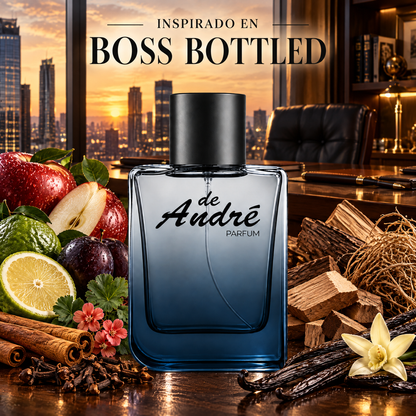 Perfume de hombre inspirado en Boss Bottled con manzana, canela, vainilla, sándalo y cedro