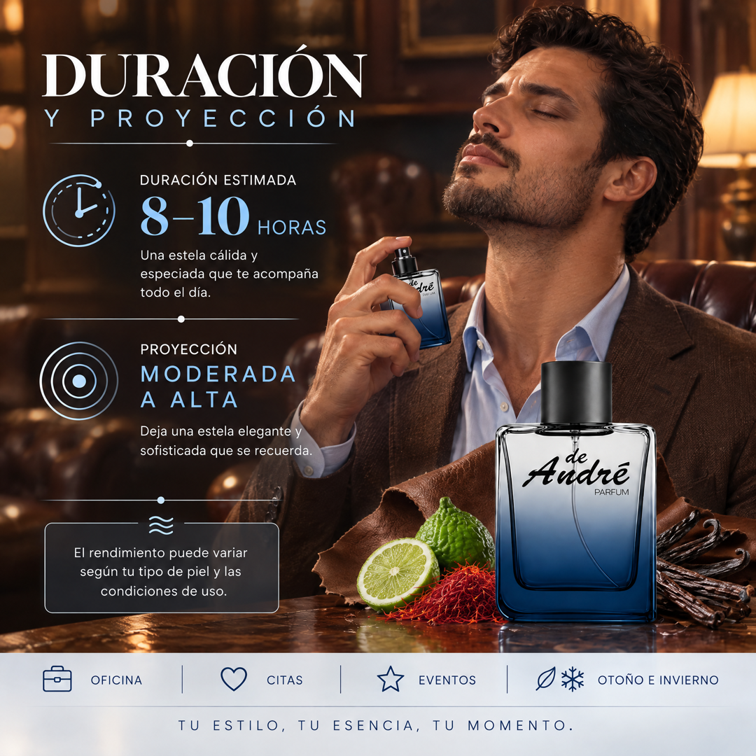Duración de 8 a 10 horas y proyección moderada a alta del perfume de hombre inspirado en CH Men