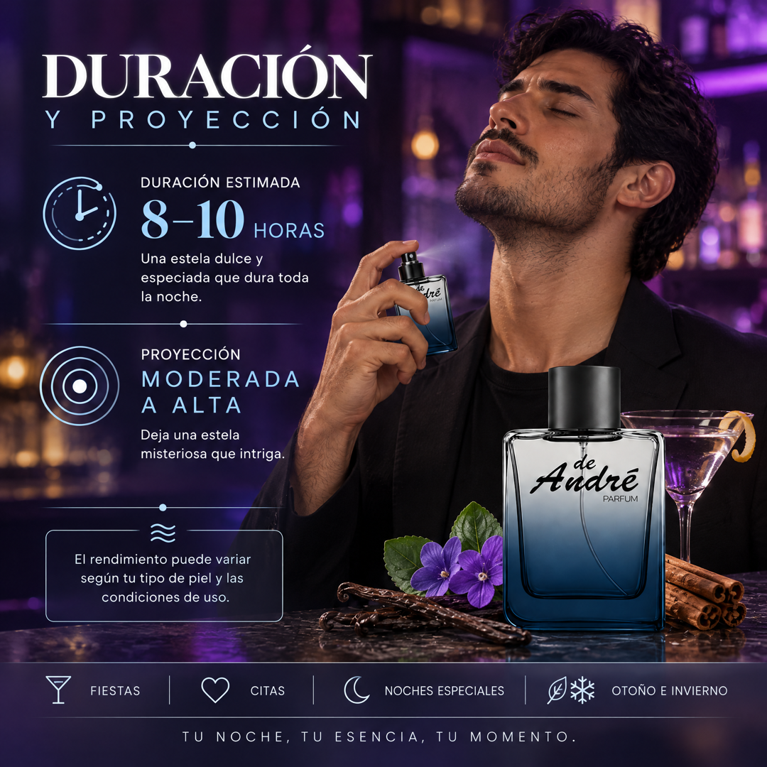 Duración de 8 a 10 horas y proyección moderada a alta del perfume de hombre inspirado en Halloween Man