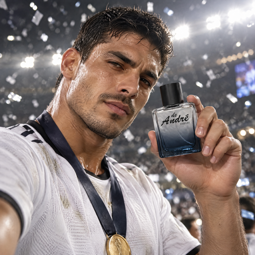 Hombre celebrando en un estadio con el perfume inspirado en Invictus de Perfumes Inferno