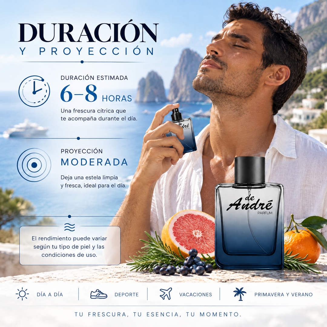 Duración de 6 a 8 horas y proyección moderada del perfume de hombre inspirado en Light Blue Pour Homme
