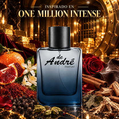 Perfume de hombre inspirado en One Million Intense con azafrán, mandarina, canela, cuero y sándalo