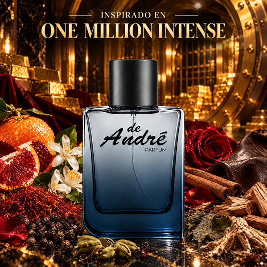 Perfume de hombre inspirado en One Million Intense con azafrán, mandarina, canela, cuero y sándalo