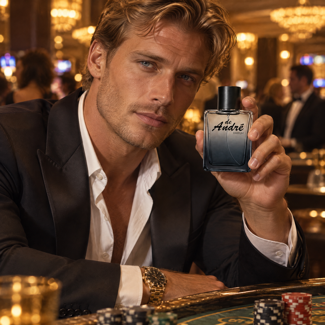 Hombre en un casino con el perfume inspirado en One Million de Perfumes Inferno