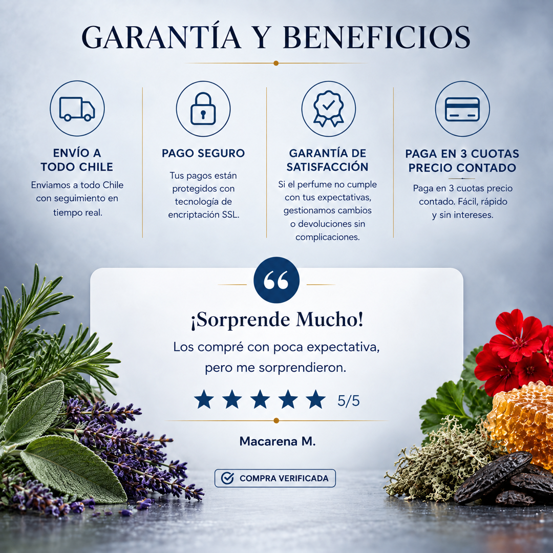 Garantía y beneficios con reseña de cliente, perfume inspirado en Paco Rabanne pour Homme