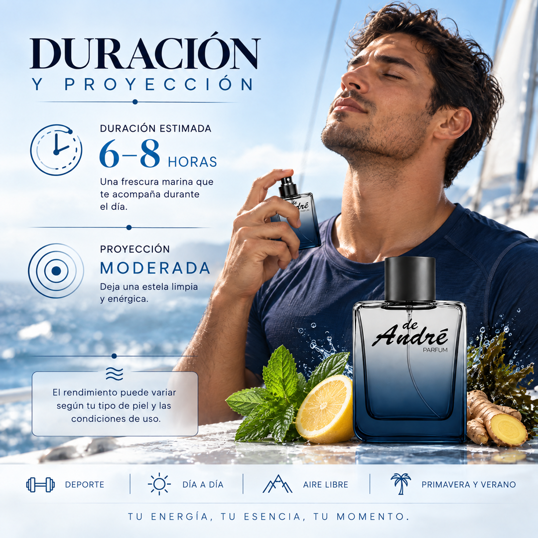 Duración de 6 a 8 horas y proyección moderada del perfume de hombre inspirado en Polo Sport