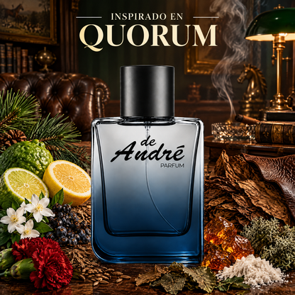 Perfume de hombre inspirado en Quorum con bergamota, enebro, pino, cuero y tabaco