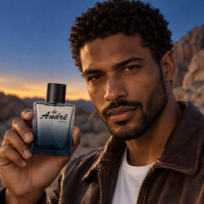 Hombre en el desierto al anochecer con el perfume inspirado en Sauvage de Perfumes Inferno