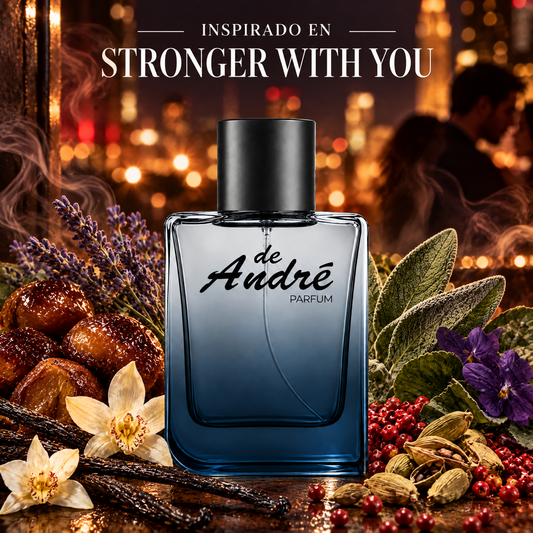 Perfume de hombre inspirado en Stronger With You con castañas confitadas, vainilla, lavanda y cardamomo