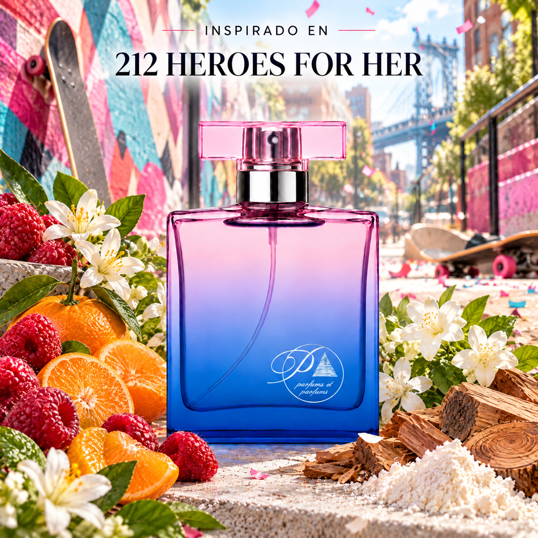 Perfume de mujer inspirado en 212 Heroes for Her con frambuesa, mandarina, azahar, jazmín y sándalo