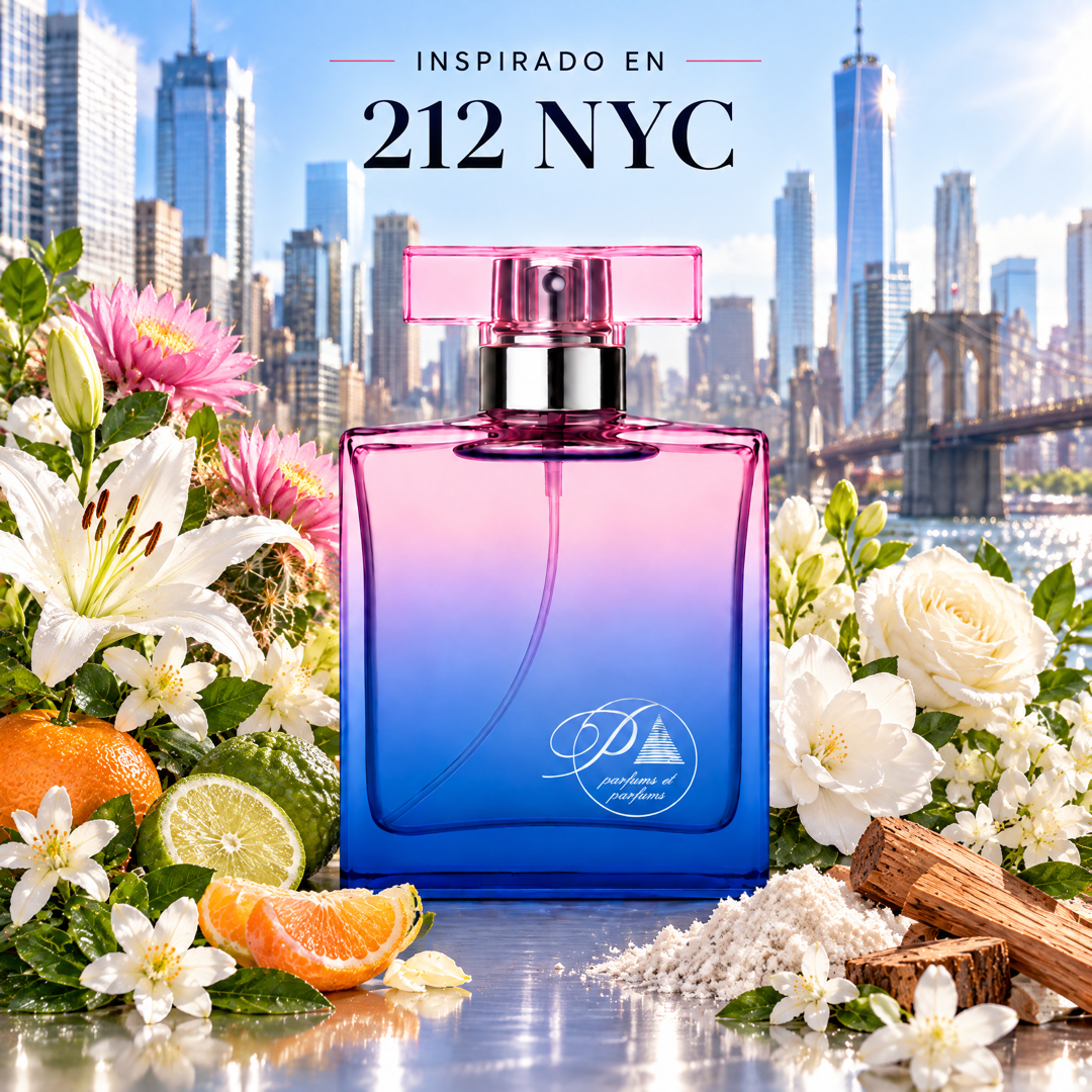 Perfume de mujer inspirado en 212 NYC con azahar, bergamota, lirio, gardenia y almizcle