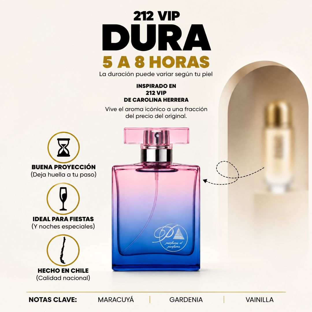Perfume inspirado en 212 VIP con duración de 5 a 8 horas