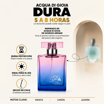 Perfume inspirado en Acqua di Gioia con duración de 5 a 8 horas