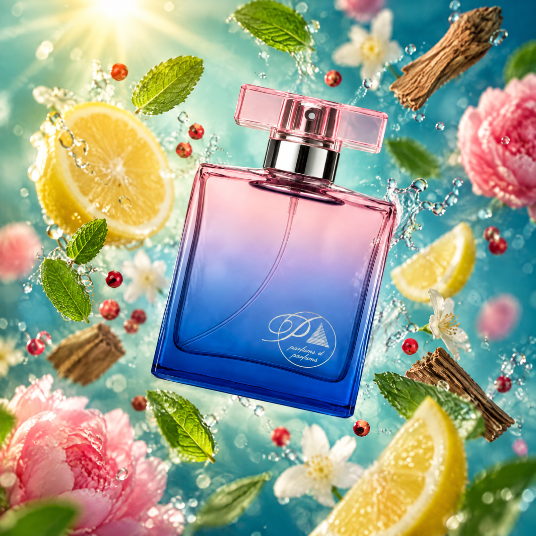 Ingredientes del perfume inspirado en Acqua di Gioia: menta, limón, jazmín, notas acuáticas y cedro