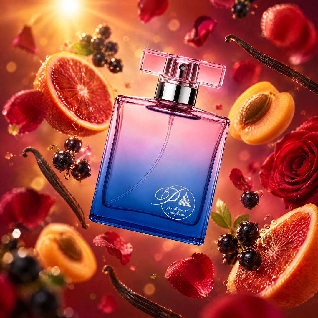 Ingredientes del perfume inspirado en Amor Amor: grosella negra, naranja, rosa, damasco y vainilla