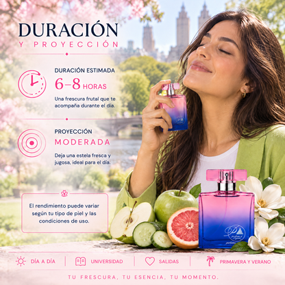 Duración de 6 a 8 horas y proyección moderada del perfume de mujer inspirado en Be Delicious