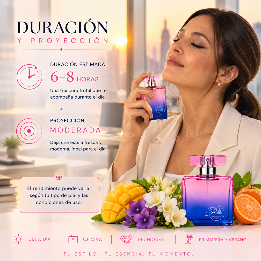 Duración de 6 a 8 horas y proyección moderada del perfume de mujer inspirado en Boss Woman