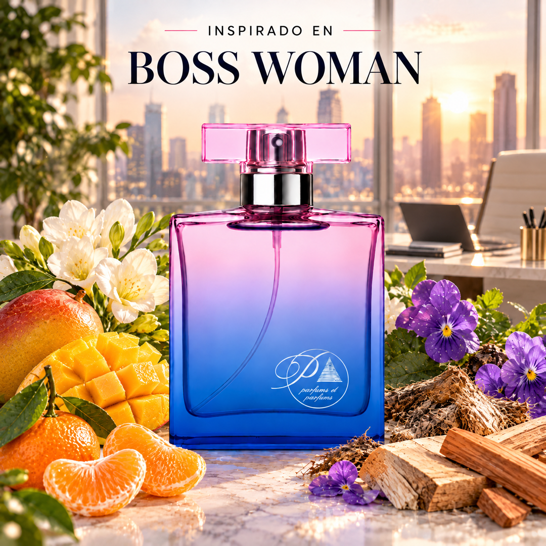 Perfume de mujer inspirado en Boss Woman con mango, mandarina, fresia, violeta y sándalo
