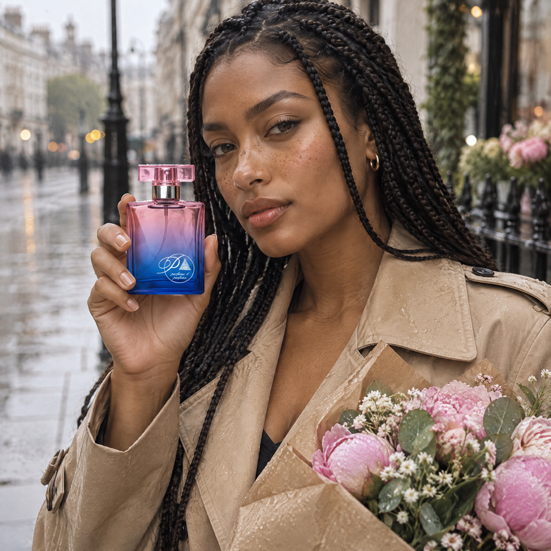 Mujer en una calle de Londres con el perfume inspirado en Burberry Her de Perfumes Inferno