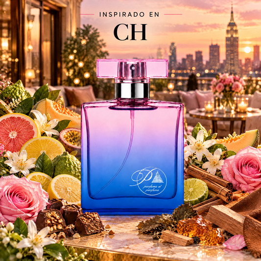 Perfume de mujer inspirado en CH Carolina Herrera con pomelo, praliné, canela, azahar y ámbar