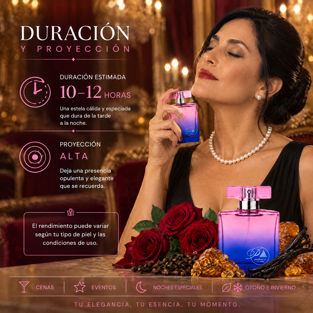 Duración de 10 a 12 horas y proyección alta del perfume de mujer inspirado en Coco Chanel