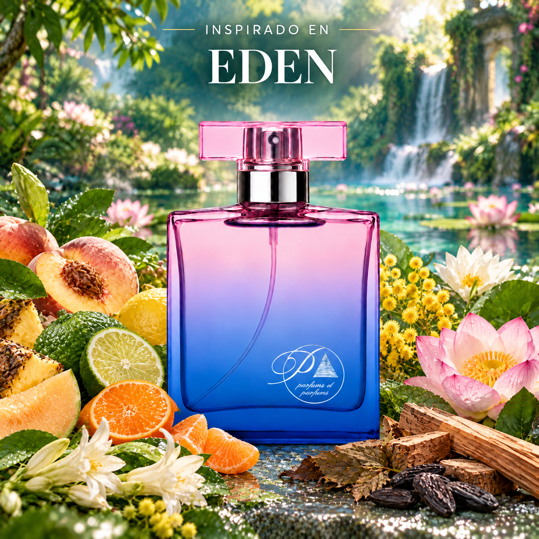 Perfume de mujer inspirado en Eden con durazno, nenúfar, loto, mimosa y pachulí