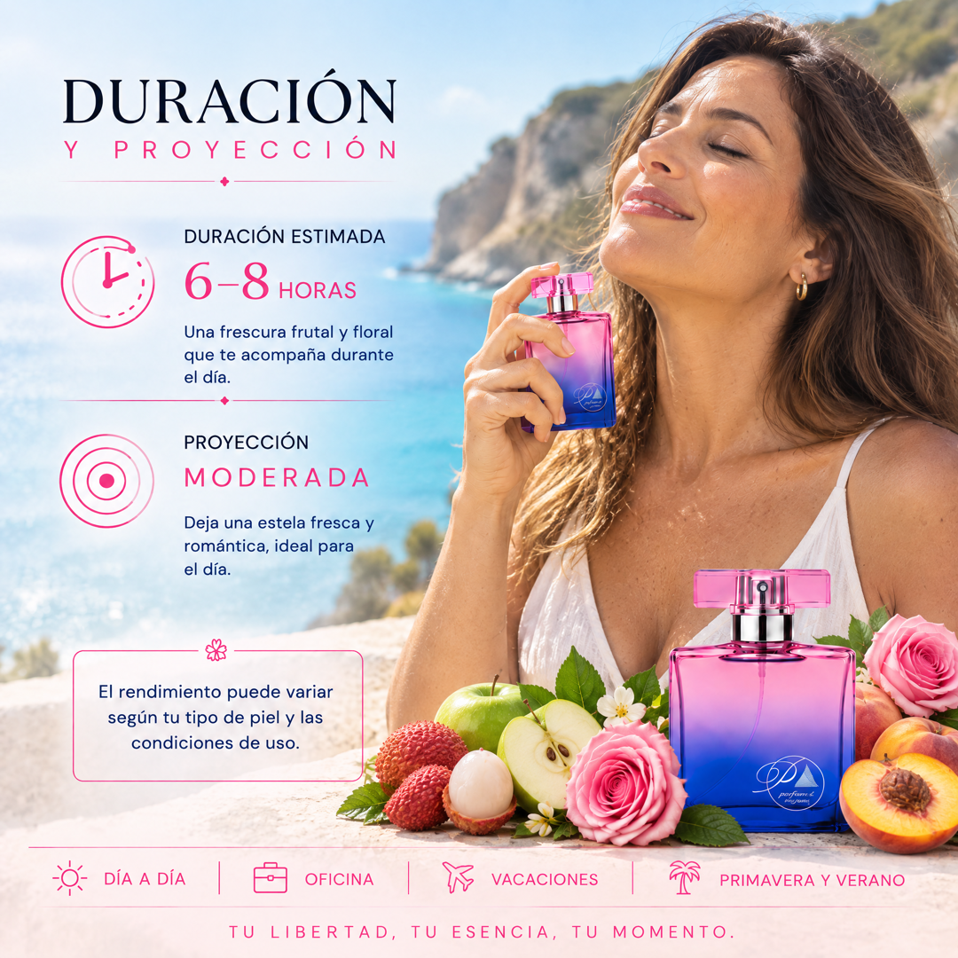 Duración de 6 a 8 horas y proyección moderada del perfume de mujer inspirado en Escape