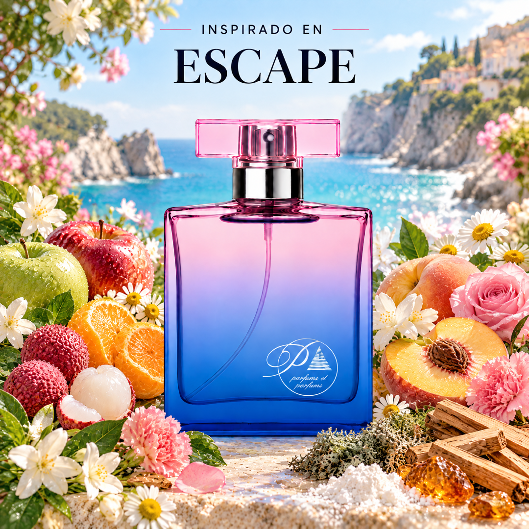 Perfume de mujer inspirado en Escape con manzana, lichi, durazno, rosa y sándalo
