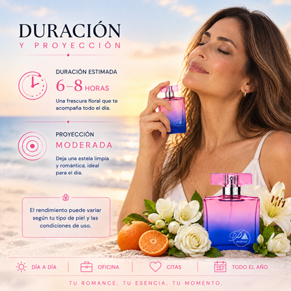 Duración de 6 a 8 horas y proyección moderada del perfume de mujer inspirado en Eternity