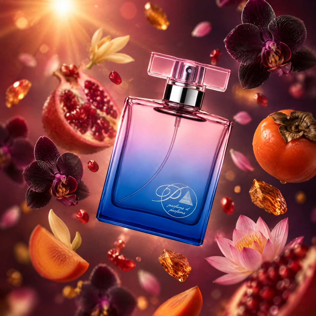 Ingredientes del perfume inspirado en Euphoria: granada, orquídea negra, loto, ámbar y caoba